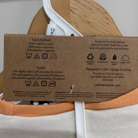 Rabbit + Bear Organic Cotton 3 piece Baby Halloween Pajama Set 12 Months NWT - Picture 4 of 5